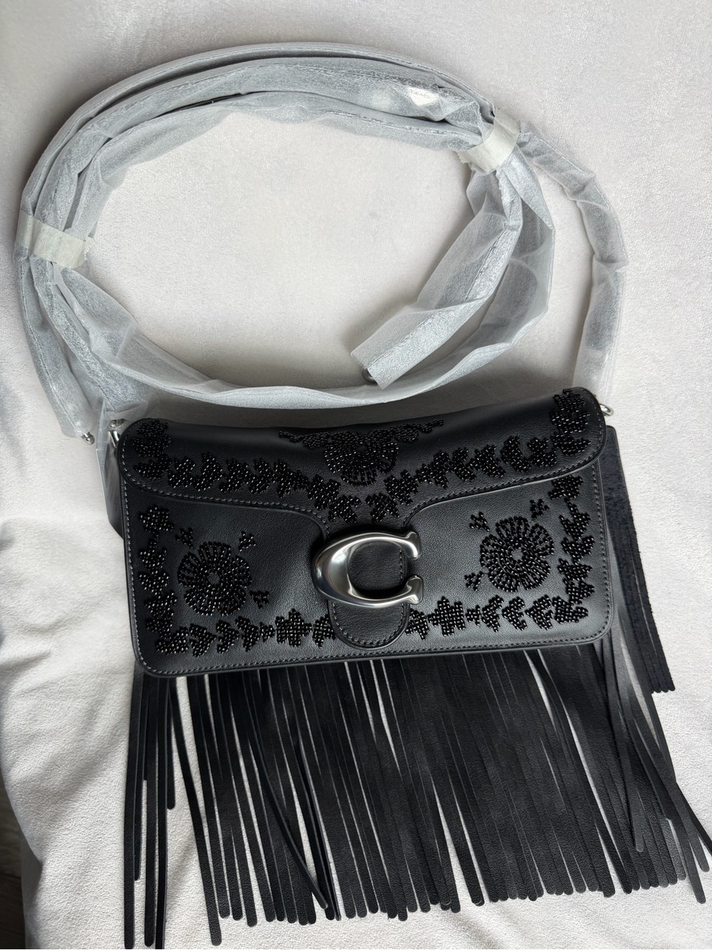 Coach Black Beaded Fringe Tabby 26 CCW95